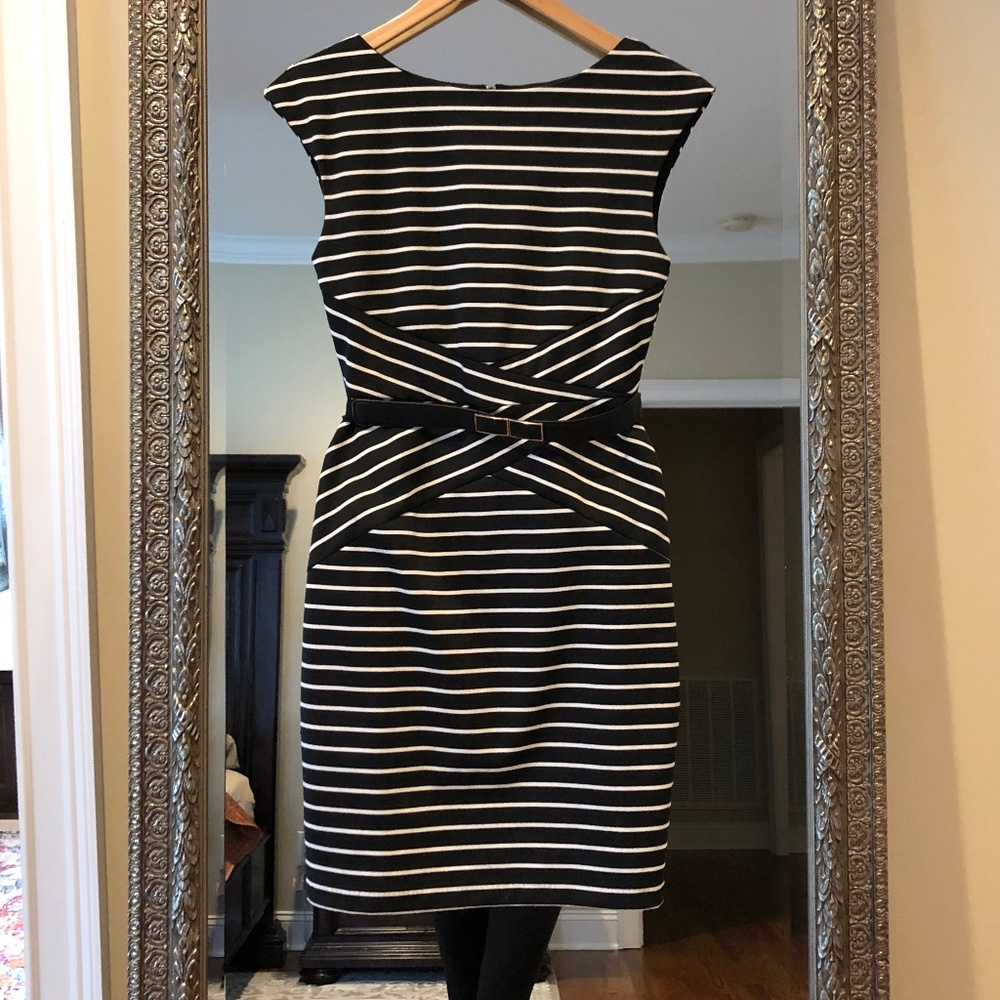 Black/White Striped Dress with Belt Sz 1
